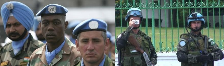 VN-soldaten met logo VN op hun pet/helm/tulband en arm