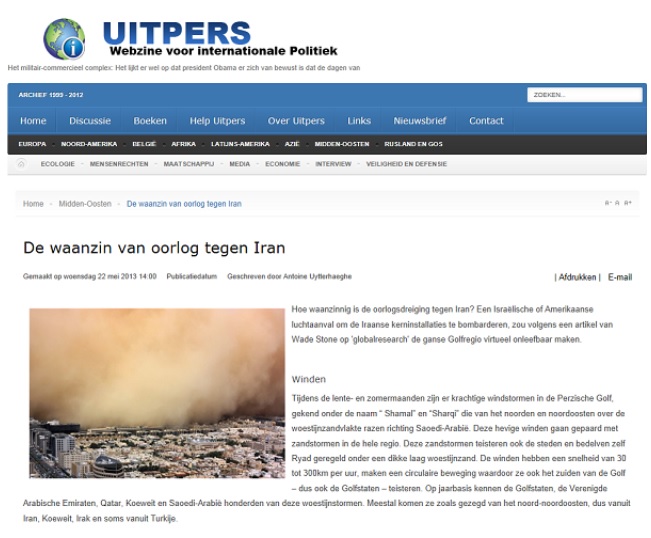 artikel over zandstorm en nucleaire centrale in Iran bombarderen